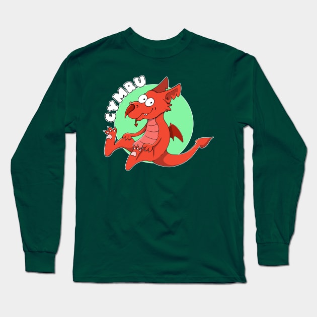 Sitting Welsh dragon Long Sleeve T-Shirt by Skarmaiden